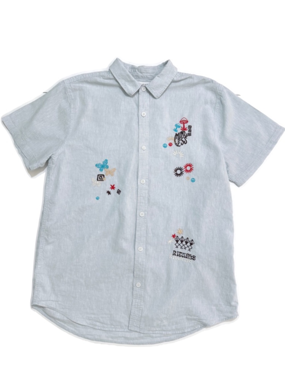 PacSun Men's Linen Blend Embroidered Button Down Camp Shirt Size Large